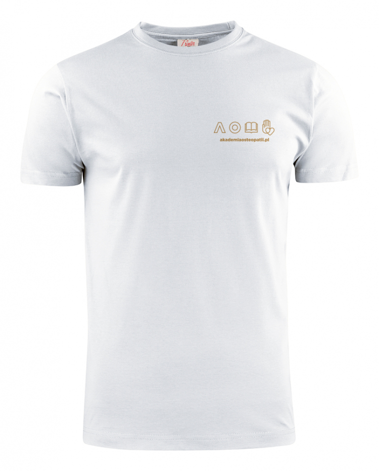 T-shirt męski biały sportowy emblematy