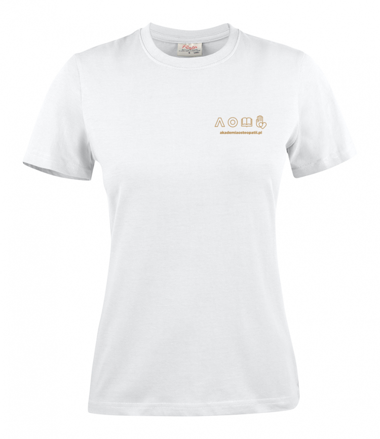 T-shirt damski biały sportowy emblematy