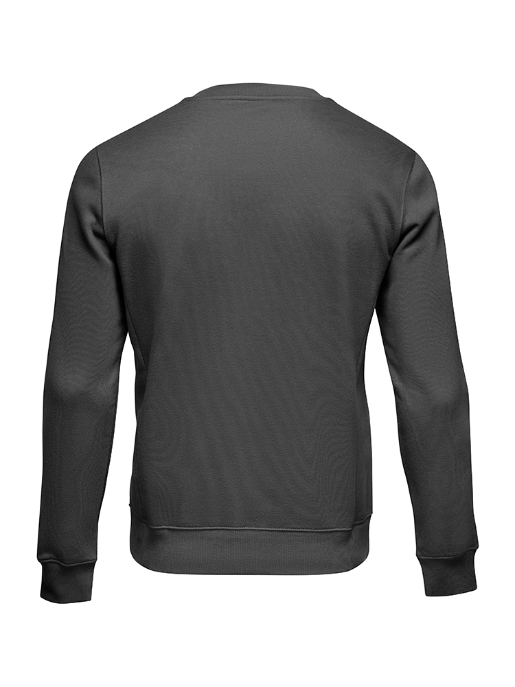 Black sweatshirt template. Pullover blank with long sleeve, mockup for design and print. Sweatshirt front and back view isolated on white background