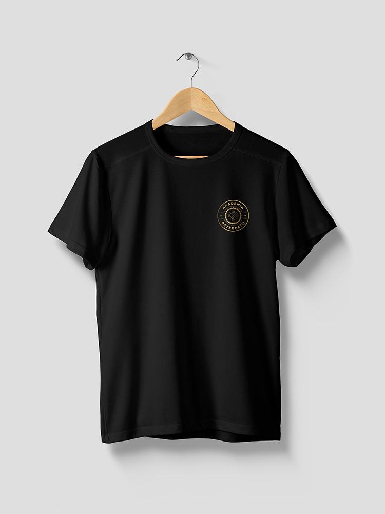 Black T-Shirt Mock-up on wooden hanger, front and rear side view